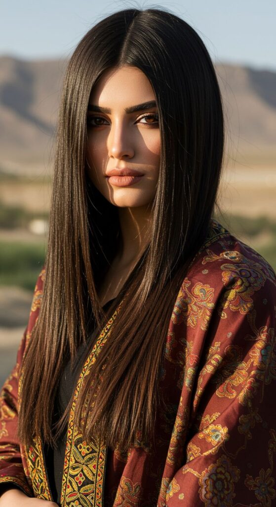 Straight Long Hair with Feathered Ends Sleek and Lengthening