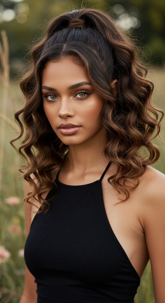 Voluminous Half-Up Ponytail With Barrel Curls