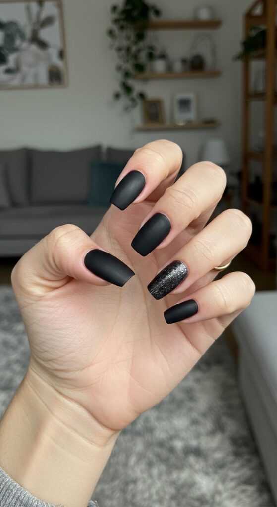 Matte Black Glam Nail